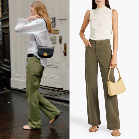 NILI LOTAN Mitchell High Rise Straight Leg Jeans in Army Green Size 10 - Picture 2 of 13